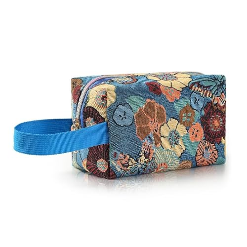 Image of BOCGRPU Rectangular Makeup Bag Small Cute Cosmetic Bags for Women，Floral Travel Toiletry Bag for Purse, Canvas Cosmetic Pouch Makeup Organizer Tool Pouch with Zipper（Garden Blue）