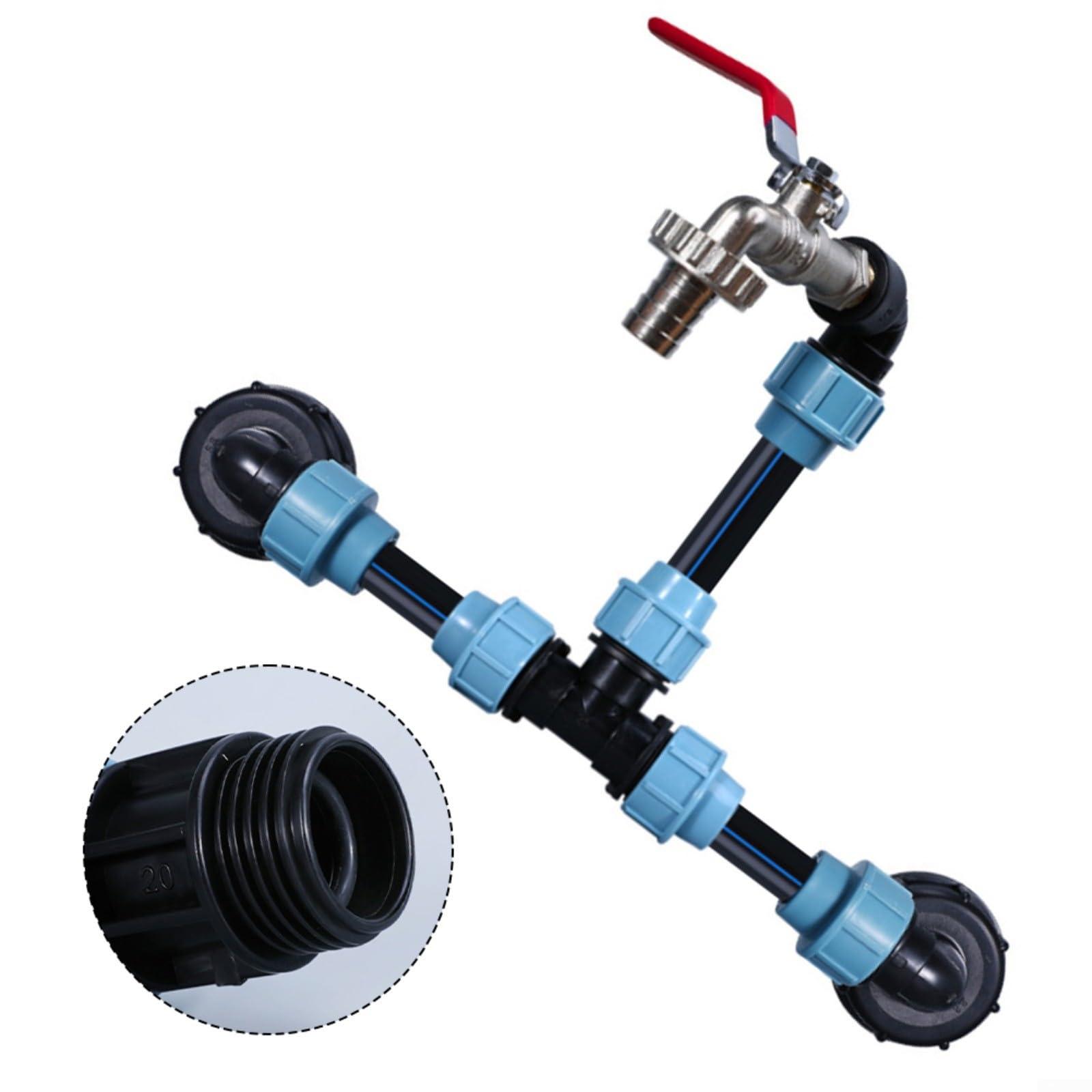 IBC - Adaptador de tanque para válvula de drenaje, conector de rosca de tanque para grifo de jardín de agua, PVC para gestión del agua y proyectos de riego (3/4 pulgadas)
