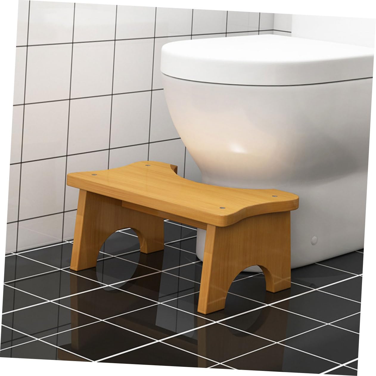 Stabiler Holz Fußhocker fürs Badezimmer Kompakter Toilettensitz Trittschemel Rechteckig Praktischer Hocker für Kinder und Ganze Familie