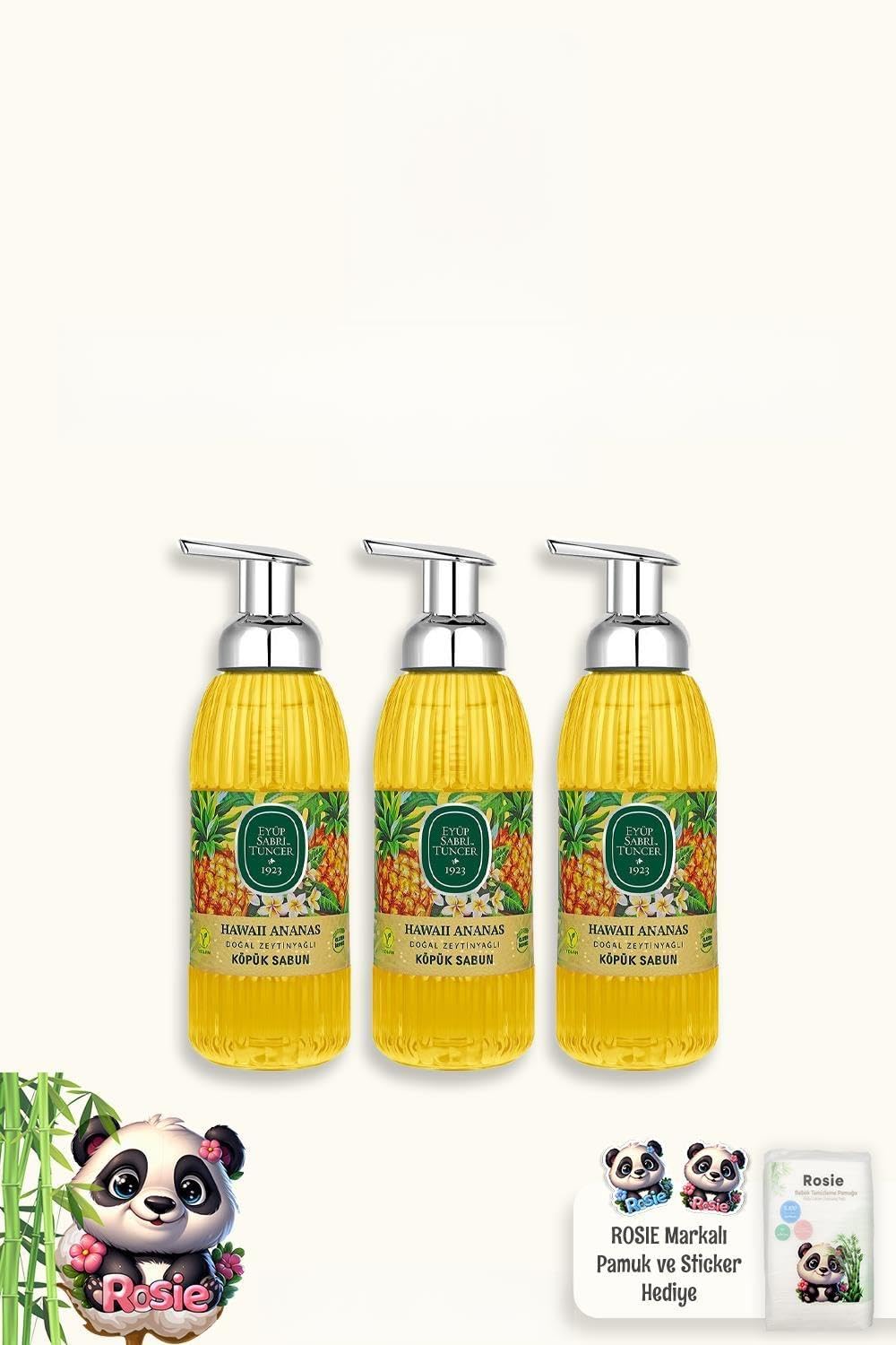 Eyüp Sabri Tuncer 3 Adet Hawaii Ananas Köpük Sabun 500 ml ve ROSIE Pamuk 60'lı