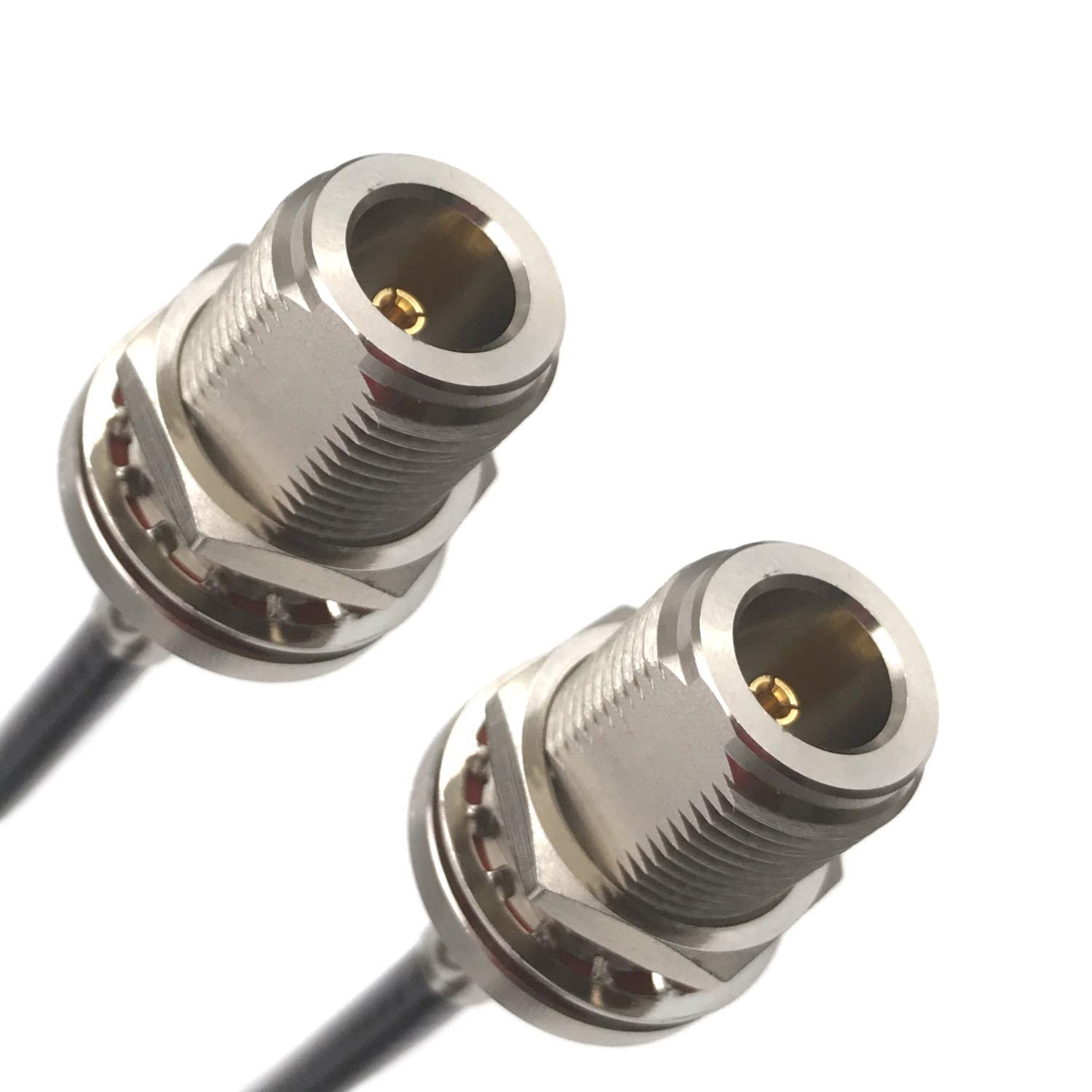 Remington Industries RG-58C Coaxial Cable Assembly with N-Type (Female Bulkhead) to N-Type (Female Bulkhead) Connectors, 50 Ohm Impedance, 2 ft Length