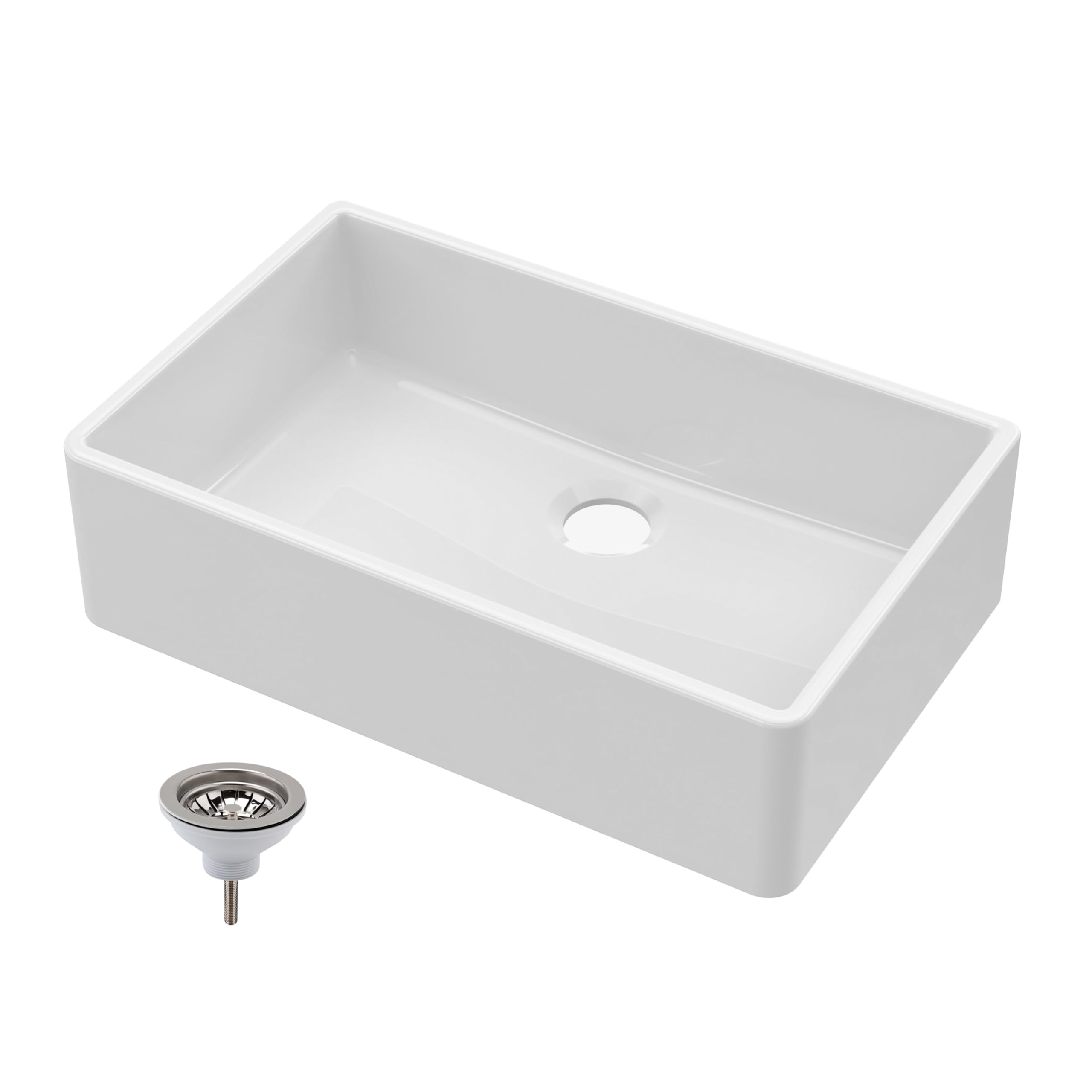 795Mm - Single Bowl Fireclay Butler Kitchen Sink - Chrome Waste 5056462698748