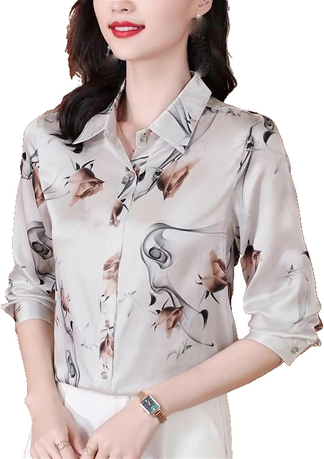 Women's Printed Shirt Silk Blouse Spring Autumn Long Sleeve Top