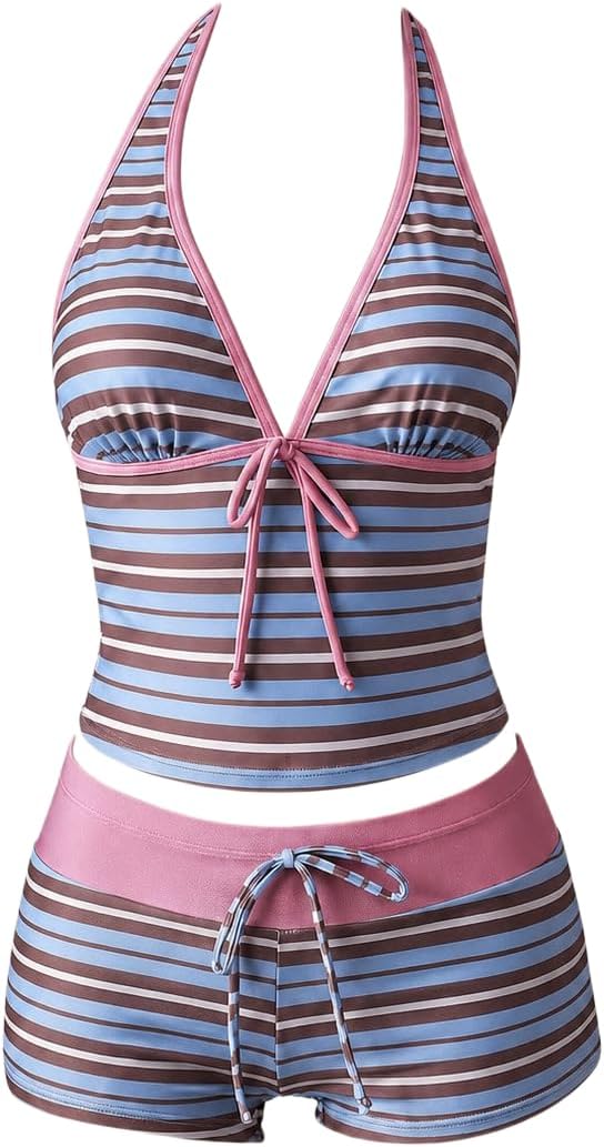 Y2k Bikini Set Cute Polka Dot Tankini Y2k Bathing Suit 2000s Halter Top Swimsuit 2 Piece Grunge Vintage Bikini