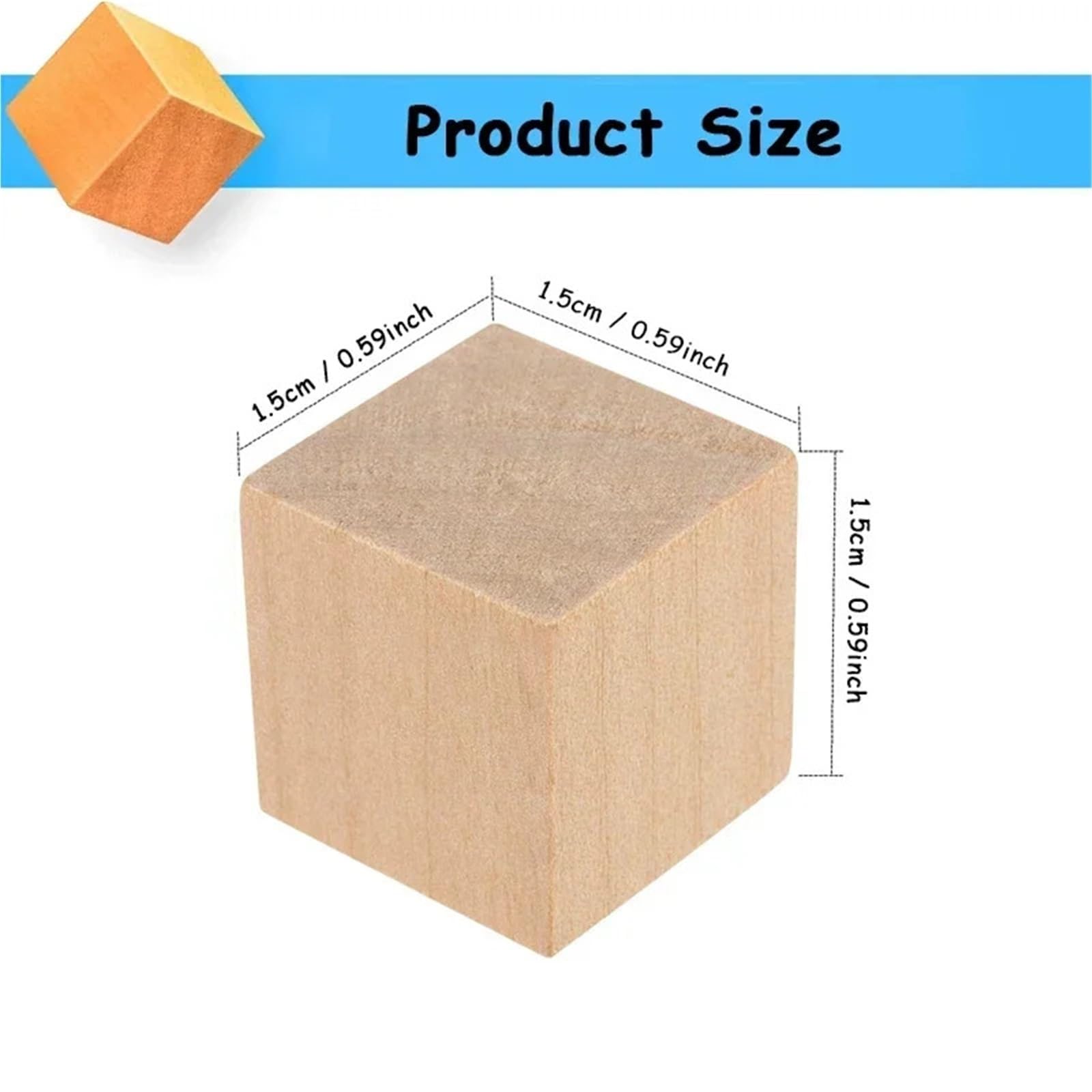 200 bloques de madera 15 mm for manualidades, cubos pino natural sin terminar, for pintar, proyectos bricolaje, decoración del hogar Para Manualidades