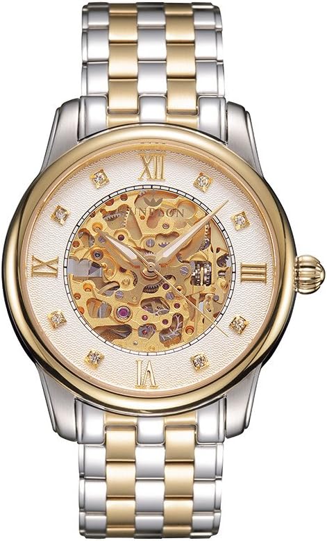 Watchpro4U SUNBLON Men's S510 Stainless Steel Mechanical Hollow out all Watch Gold Movement