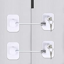 Fridge Door Lock, 2PC Refrigerator Door Lock with Keys, Mini Fridge Door Locks, Freezer Lock and Child Safety Cabinet Lock, Fridge Freezer Refrigerator Cabinet Lock Latch with Strong Adhesive, White