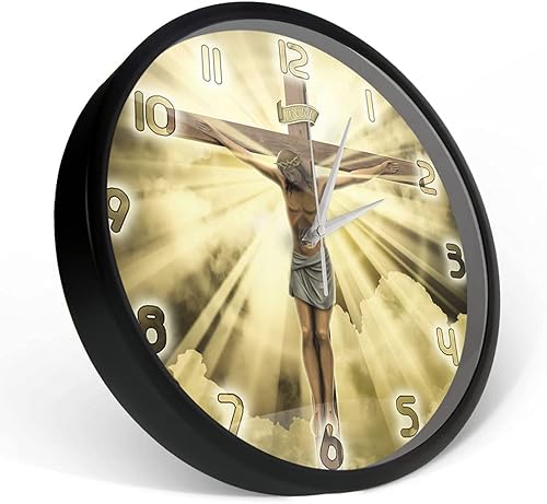 Miniatura 8 de Geek Alerts Reloj de pared con control de voz LED Jesucristo en cruz Viernes Santo Calvario Marco de metal, reloj de pared cristiano espiritual Dios