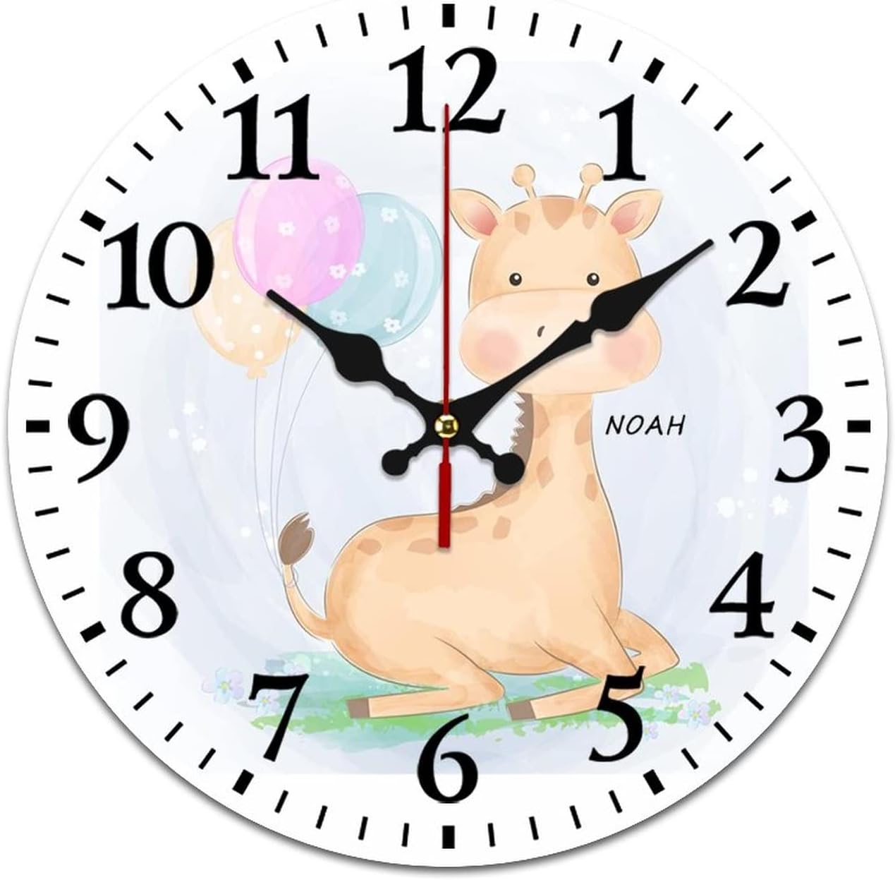 Cute Baby Giraffe and Balloons Nursery Clock, Children's Gift, Custom Clocks for