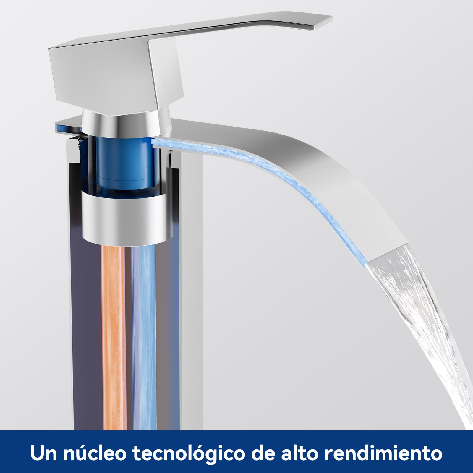CECIPA Alto Rubinetto Bagno Lavabo Cromo a Cascata, Miscelatore Lavabo Bagno, Miscelatore per Bagno in Ottone e Acciaio Inox, altezza del beccuccio 245 mm
