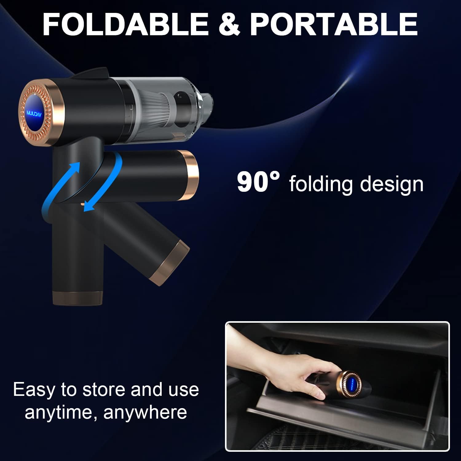 saimour Wireless Handheld Car Vacuum Cleaner - 90° Foldable Portable Vacuum Cleaner for Car, 9000PA Suction Cordless Car Vacuum, Rechargeable Mini Car Vacuum for Vehicle, Home and Office (Black)