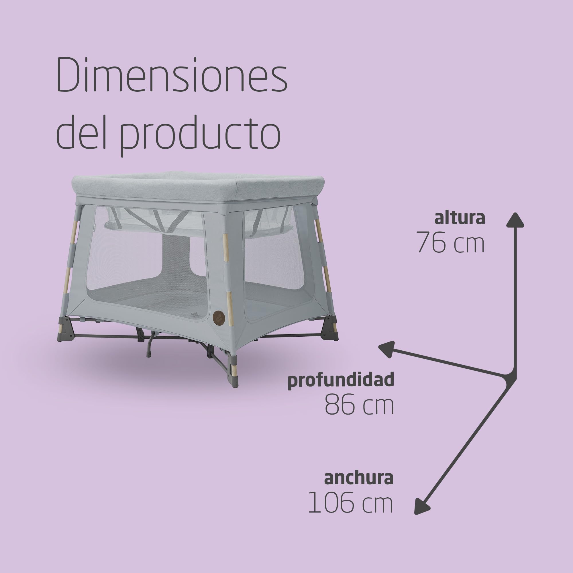 Maxi-Cosi Swift 3 en 1 Cuna de Viaje Bebe, 0-3.5 años, Máximo 15 kg, Parque Cuna Bebe, Colchón 2 en 1, Ligera, Plegado en 1 Segundo, Bolsa de Viaje, Eco Care, Beyond Grey