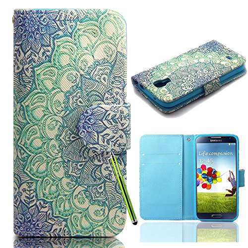 Galaxy S4 Case,By Caseland Galaxy S4 Wallet Case Magnet Button PU Leather Flip Protective Case Fresh Love Pattern Case For Samsung Galaxy S4 I9500 [Blue Elephant]