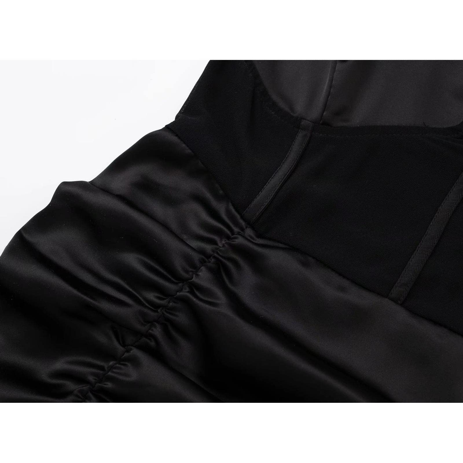 Vestido negro de moda para mujer con detalle translúcido Vestido camisola plisado corto elegante para mujer