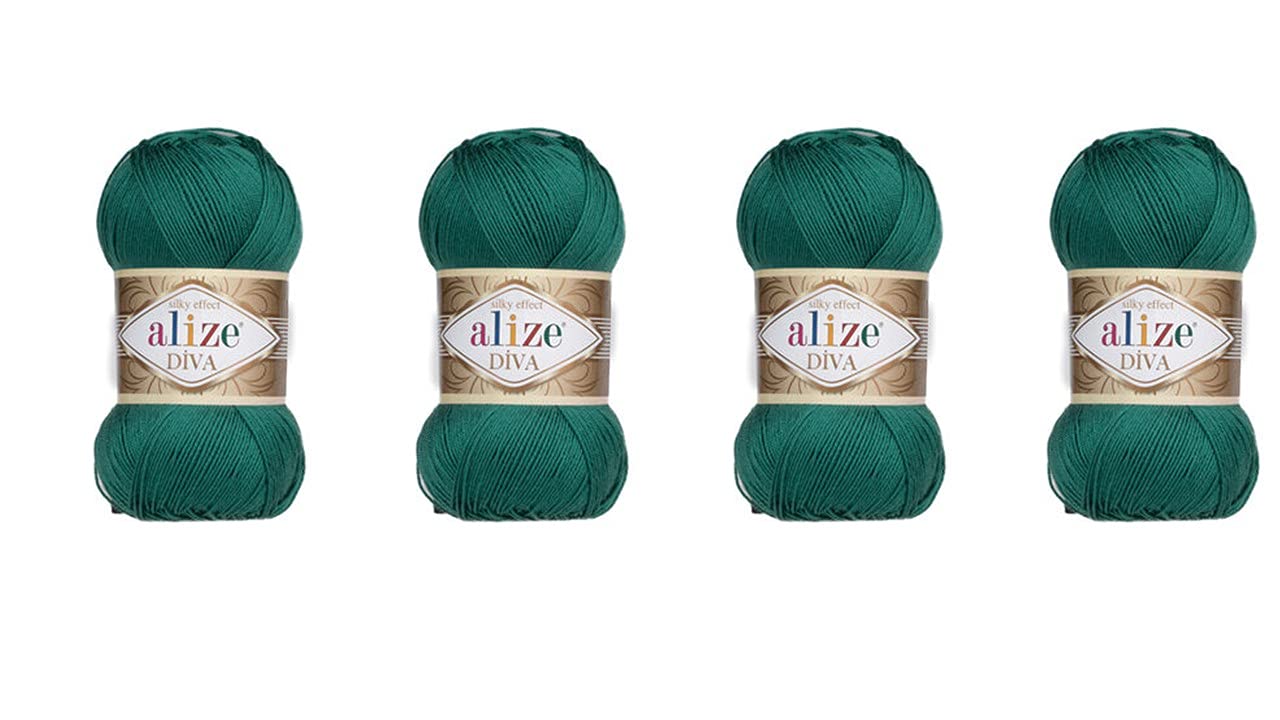 Hand Knitting Yarn 100% Microfiber Acrylic Yarn Alize Diva Silk Effect Thread Crochet Art Lace Craft Lot of 4 skeins 400gr 1532yds (453)