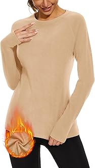 WOWENY Thermal Shirts for Women Base Layer Soft Fleece Lined Long Sleeve Top Thermal Underwear Winter Cold Weather