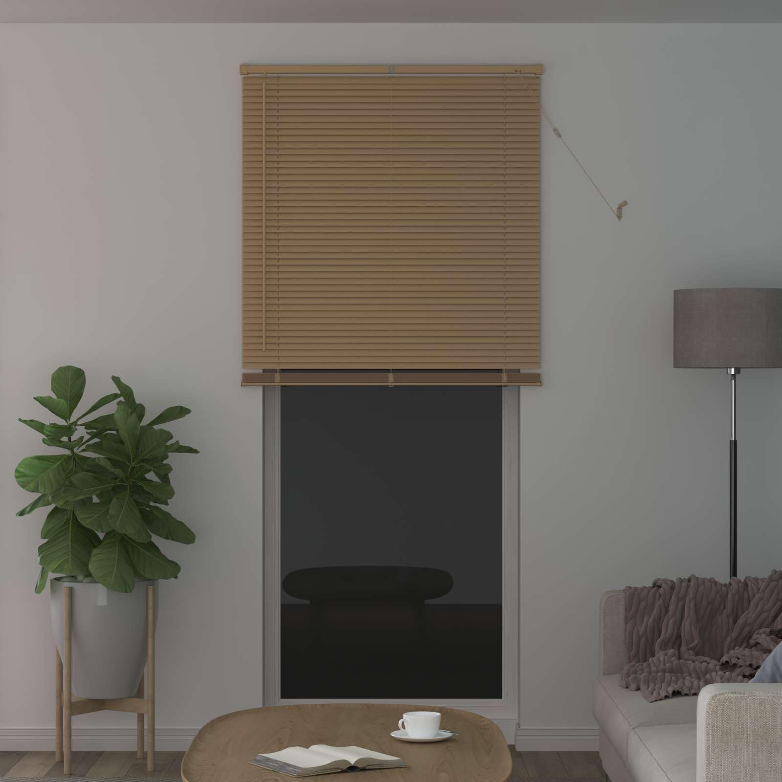 Tenda veneziana marrone chiaro con motivo in PVC, 213 x 90 cm, frangivista, per finestre interne, tenda oscurante con clip di sicurezza, facile da montare