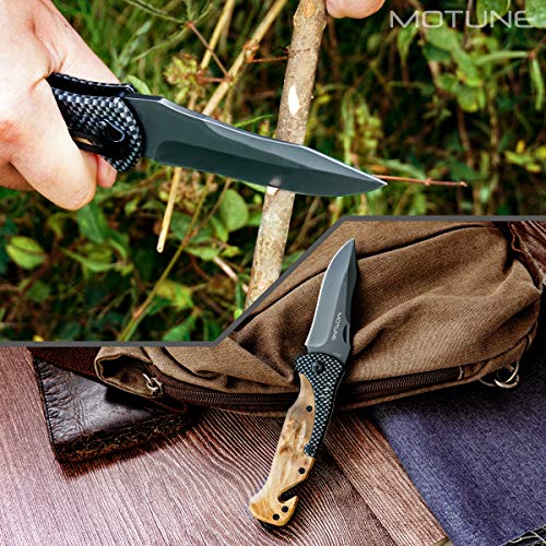 Motune® 2-hand Folding Knife 3-in-1 KP20 - Sharp Pocket Knife With Wooden Handle - Two-hand Knife With Titanium Blade Made Of Stainless Steel - Outdoor Knife With Whetstone And Belt Bag - Image 8