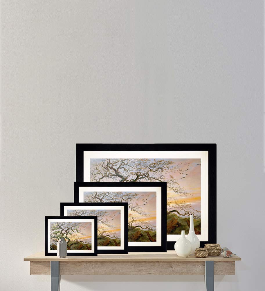 Bilderdepot24 Bild mit Rahmen - Caspar David Friedrich Der Baum der Krähen 60x40 cm ca. A2 - Gerahmter Kunstdruck inkl. Galerie Passepartout Alte Meister - Rahmen buche