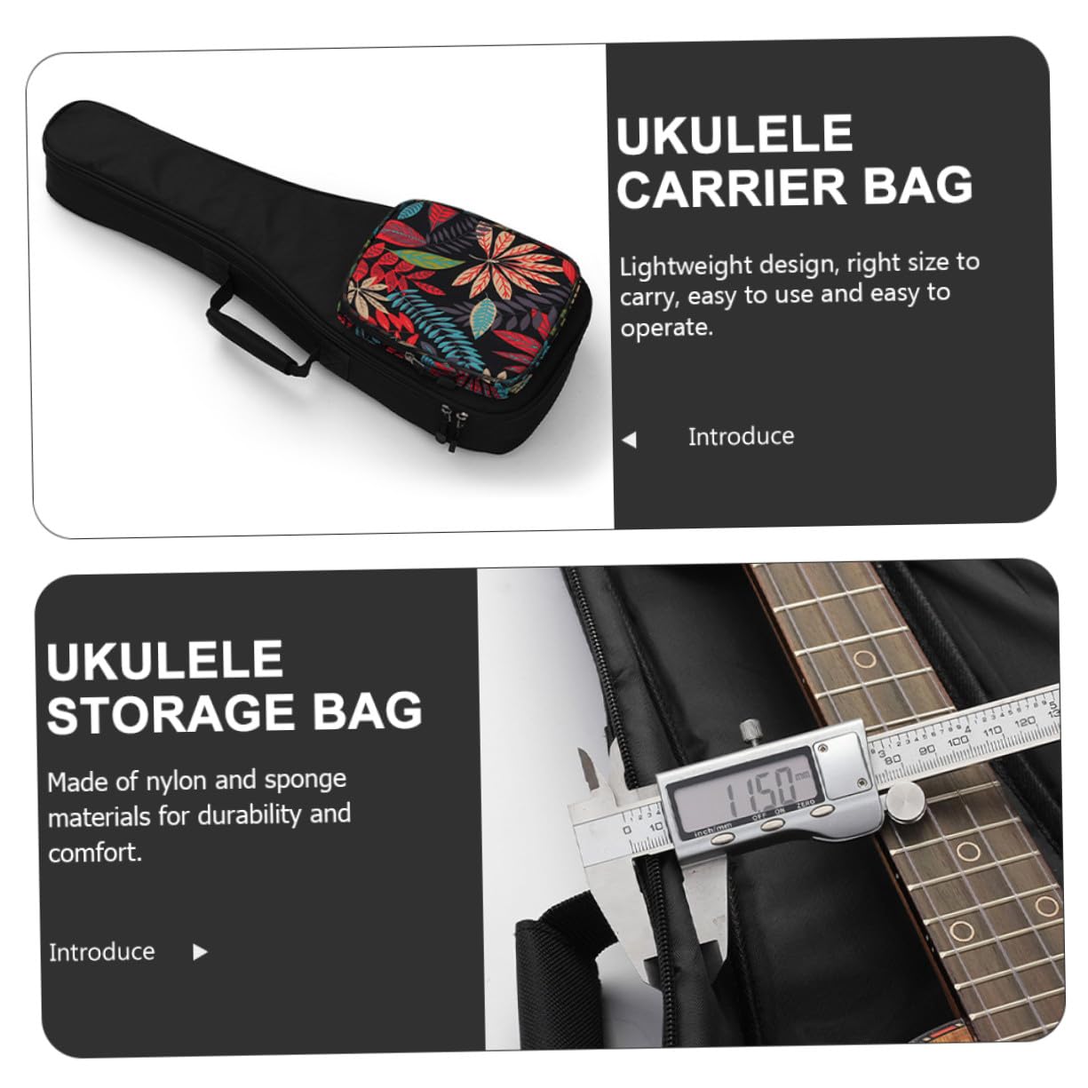 Bolsa para Ukelele Acolchado Grueso y Doble Correa de Hombro de 23 Pulgadas y Varios estilos Material de Nylon y Esponja, Gran Bolsillo Frontal para Almacenamiento Fácil
