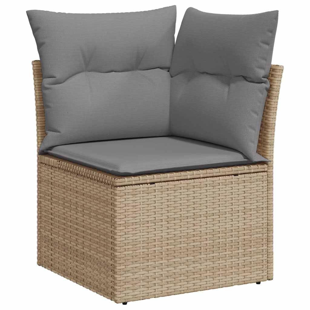 11-TLG Garten-Sofagarnitur mit Kissen Beige Poly Rattan wetterfestes Polyrattan Geflecht Sitzgruppe für Terrasse Balkon Veranda mit Tisch, Fußhocker, Regal