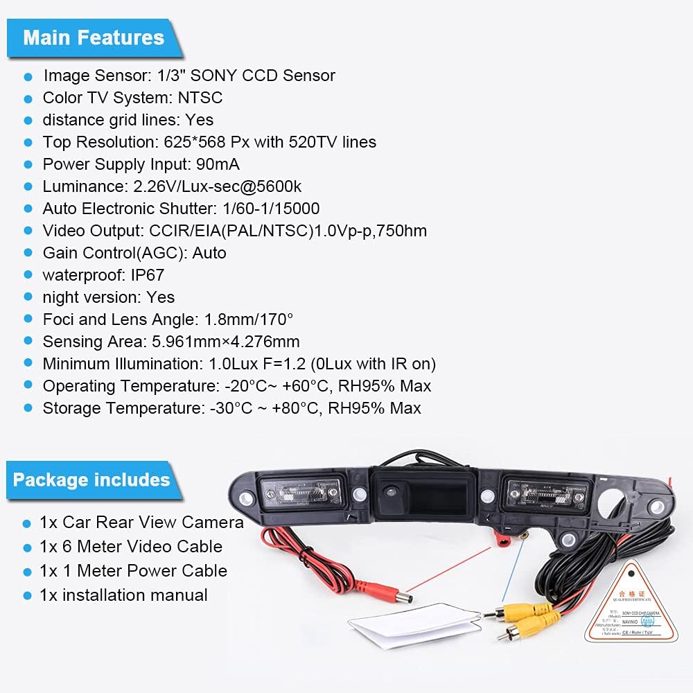 HD Night Vision Parking Aid Camera, Trunk Handle Waterproof Vehicle Backup Camera with Microswitch fit for VW Touran 1T GP 1T2/Golf Plus MK5/Jetta III V/Passat 3C B6 C3 Variant Wagon 2.0 TDI