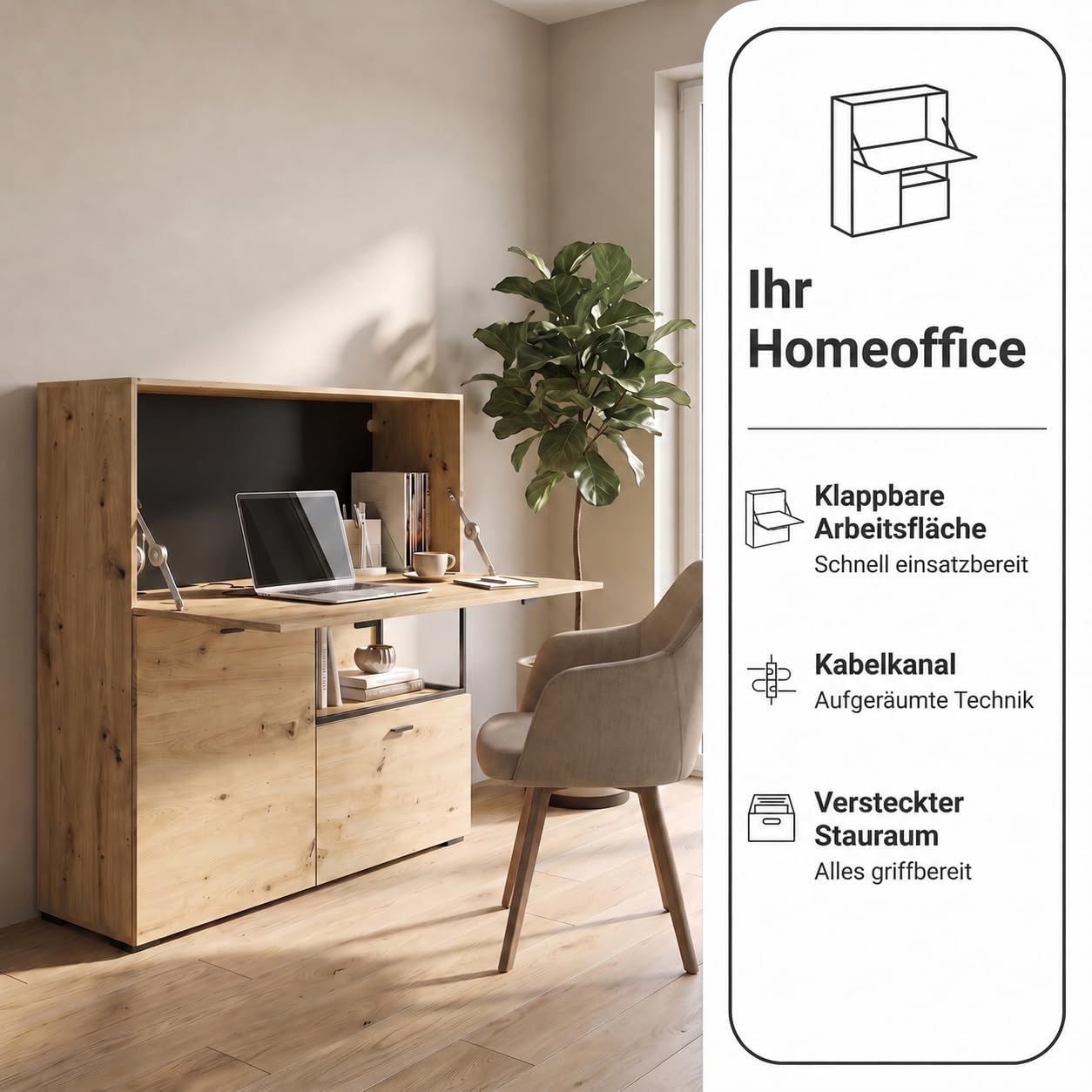 byLIVING Sekretär Frame, klappbarer Schreibtisch, Artisan Eiche-Optik