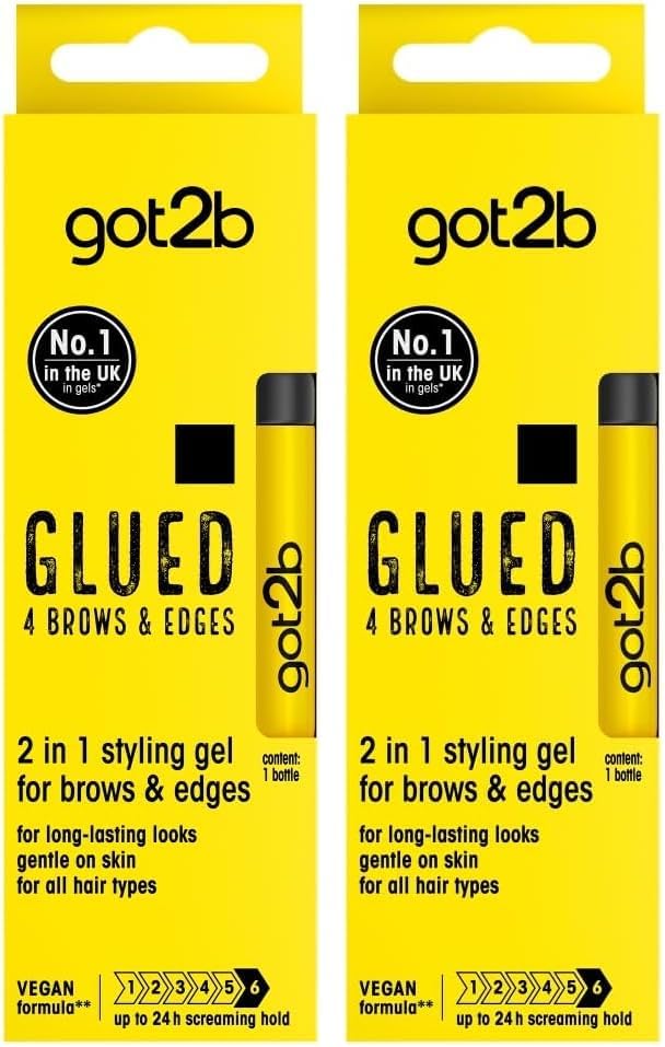 got2b Glued for Brows & Edges 2 in 1 Wand Eyebrow Gel, 72hr Hold, No White Residue or Stickness, Vegan, Silicone Free, Alcohol Free, 16 ml (Pack of 2)