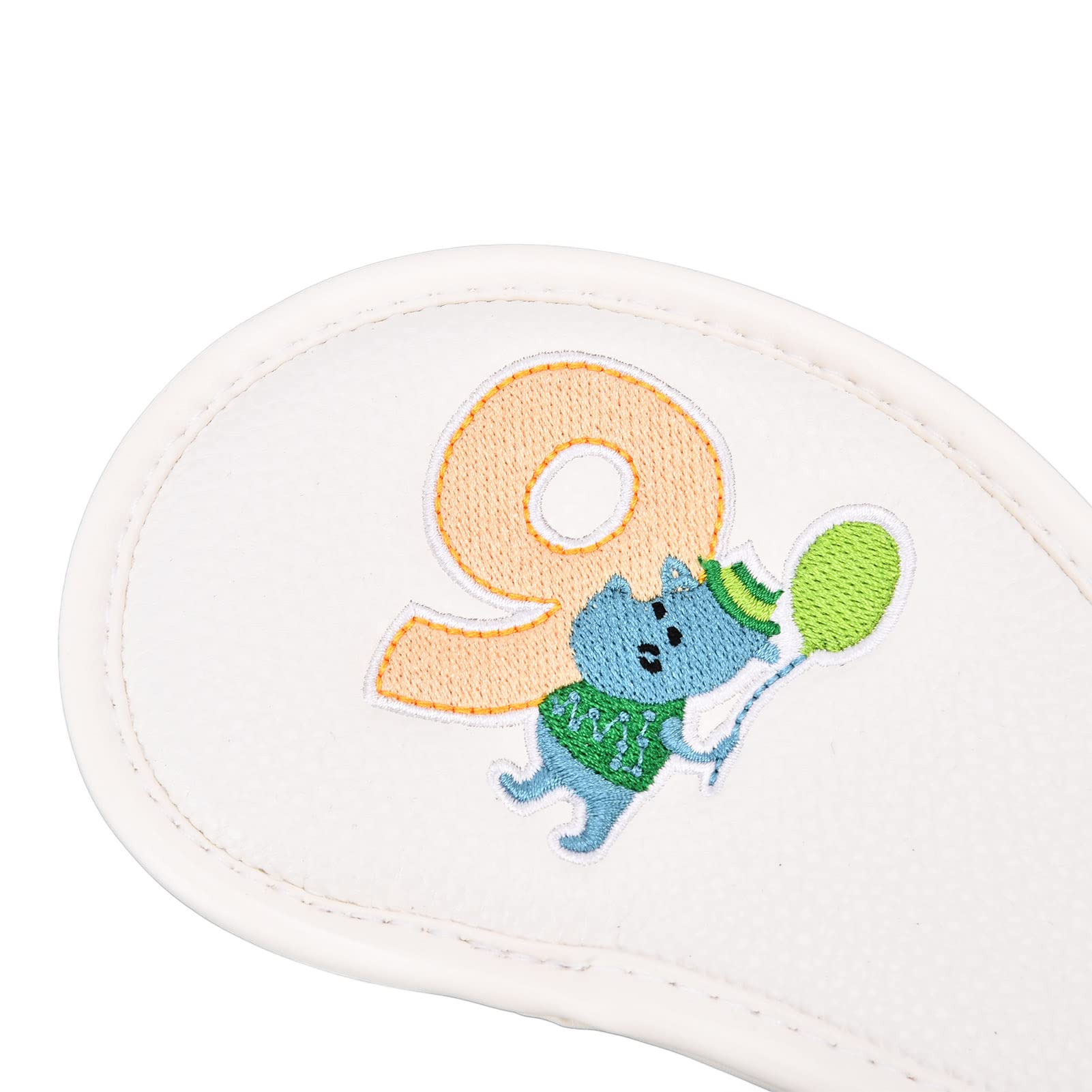 Weiß 9-teiliges Set mit Cartoon-Tier-Stickerei Golf-Eisenschläger-Abdeckungs-Set, hochwertiges PU-Leder, wasserdicht, schützende Schlägerabdeckungen für Golfer