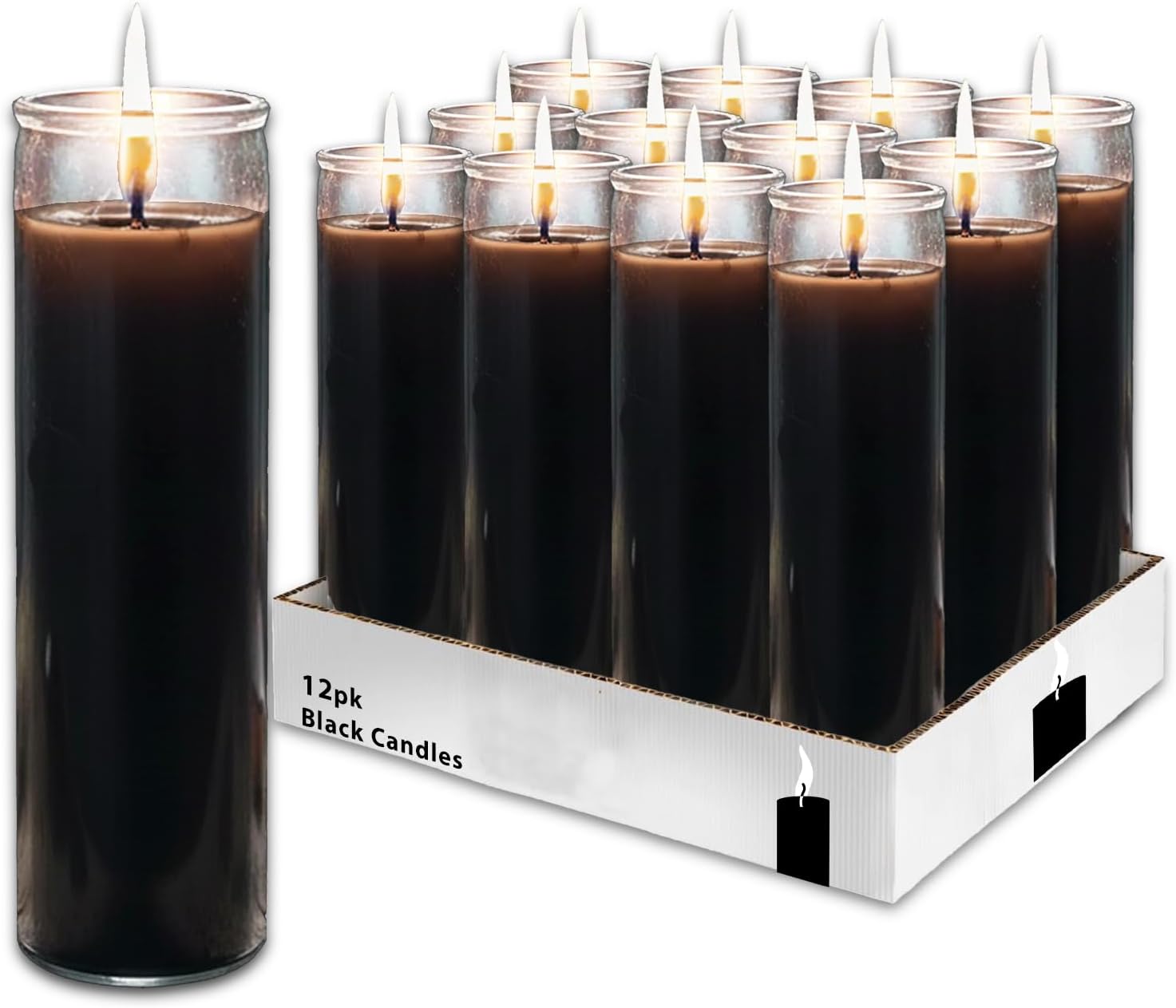 Black Prayer Glass Candle Set – 12 Pack Slightly Scented Black Prayer Candles for Vigils, Prayers, Cemetery, Blessing Ceremonies Plus More | Bulk 8″ Candle Kit