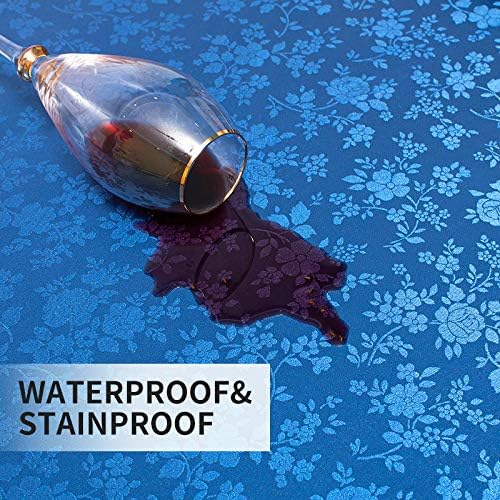 sancua Waterproof Vinyl PU Tablecloth, 52 x 70 Inch, Durable Washable Spill Stain Proof Rectangle Table Cloth, Floral Wipeable Table Cover for Dining & Kitchen Table, Indoor & Outdoor Use, Rose Blue
