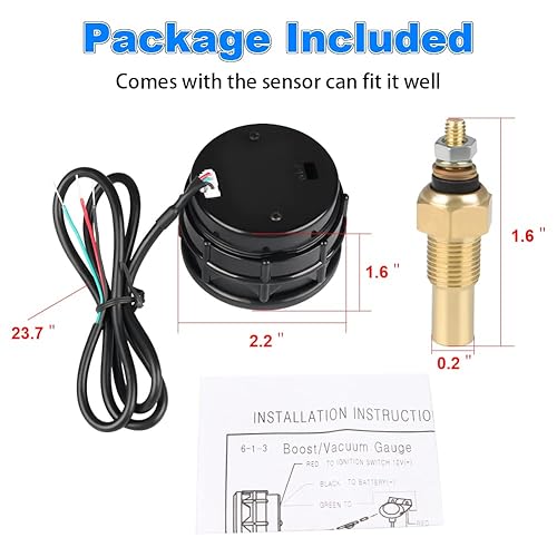 Miniatura 7 de WATERWICH Medidor de temperatura del agua, termómetro de temperatura del agua, kit 104-302℉ DC12V 2 pulgadas 2.047 in con sensor para automóvil,