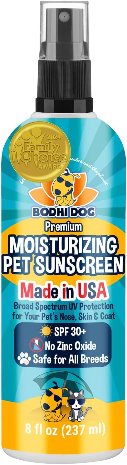 Bodhi Dog Sunscreen SPF 30+ Moisturizing Pet Sun Spray - Safe for Dogs, Cats & Horses - Natural Protection for Skin, Coat, Nose, Ears - Made in USA (8 Fl Oz)