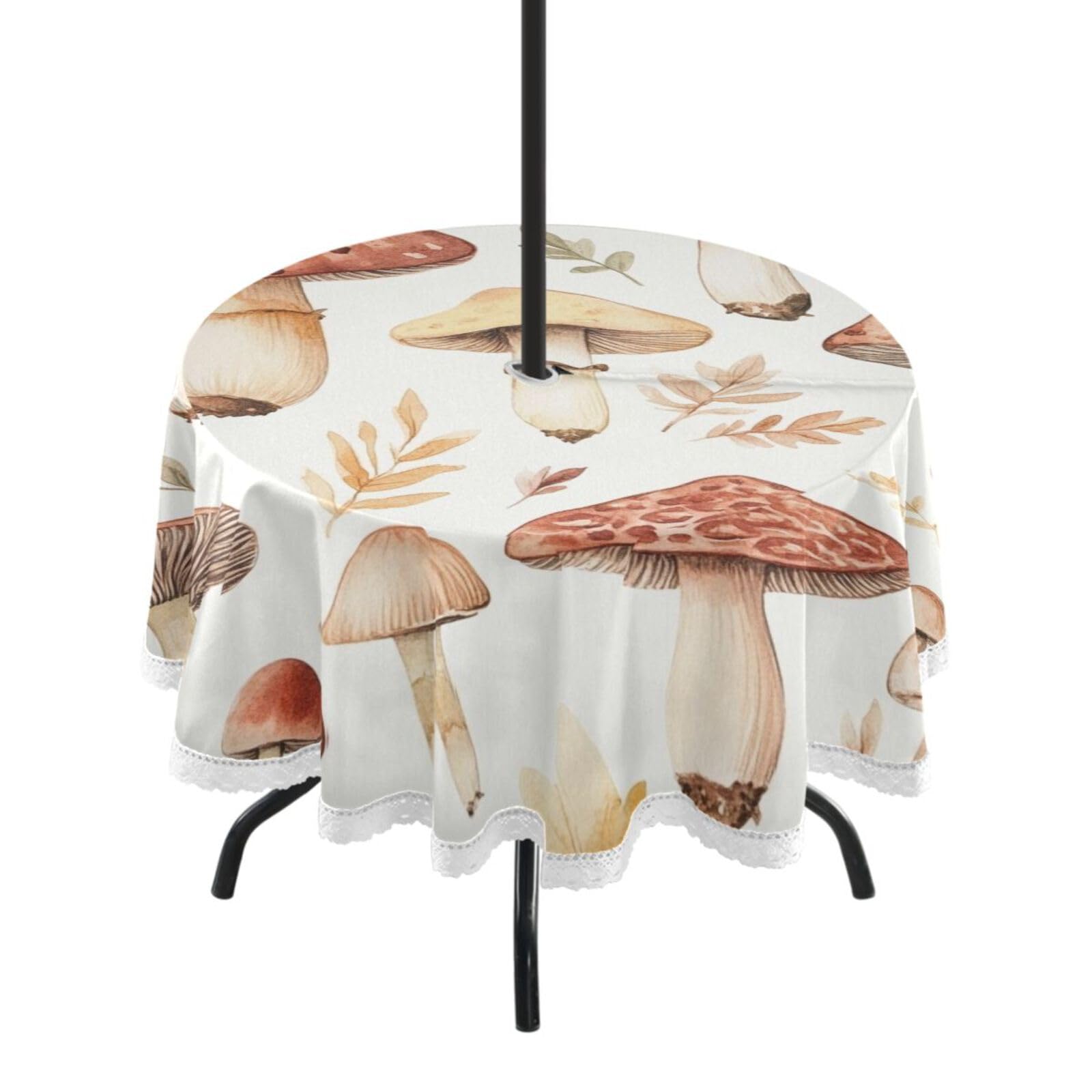 Ttgoth Mushroom Outdoor Table Cloth 152 cm Water Stain & Resistan Tablecloth Wipeable Table Cover with Parasol Hole & Zipper for Garden Patio Party Picnic