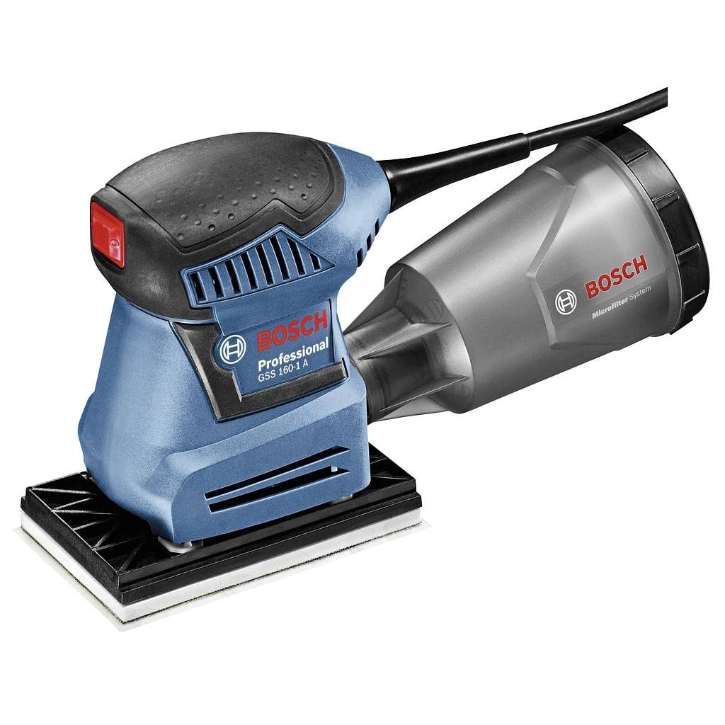 Bosch Professional GSS 160-1 A - Lijadora orbital (180 W, plato lijador 130 x 80 mm, microfiltro, en caja), azul