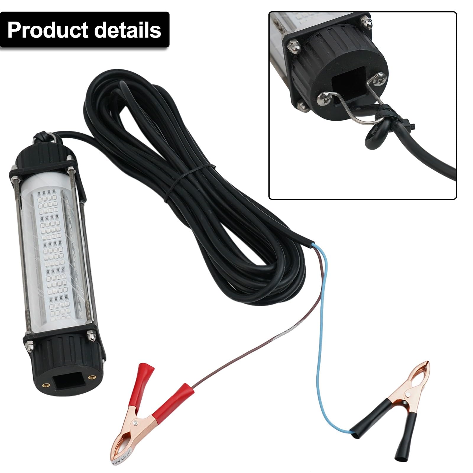 Podwodna lampa wędkarska 120 W/180 W o dużej mocy do łodzi 12 V, zanurzalna przynęta IP68 z obudową ze stali nierdzewnej, kabel 7 m, zielony/żółty/biały
