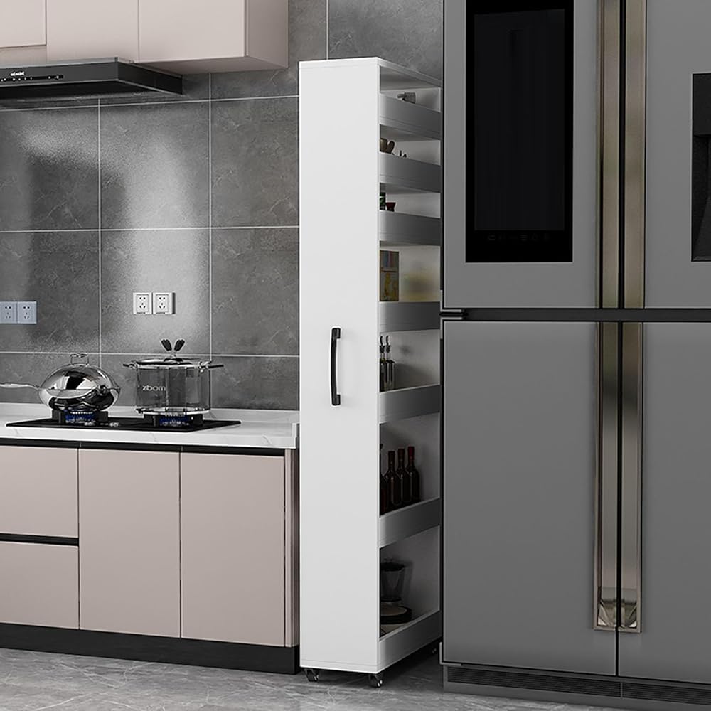Scaffale mobile da cucina con ruote, design su entrambi i lati per piccoli spazi, carrello compatto per un'organizzazione efficiente