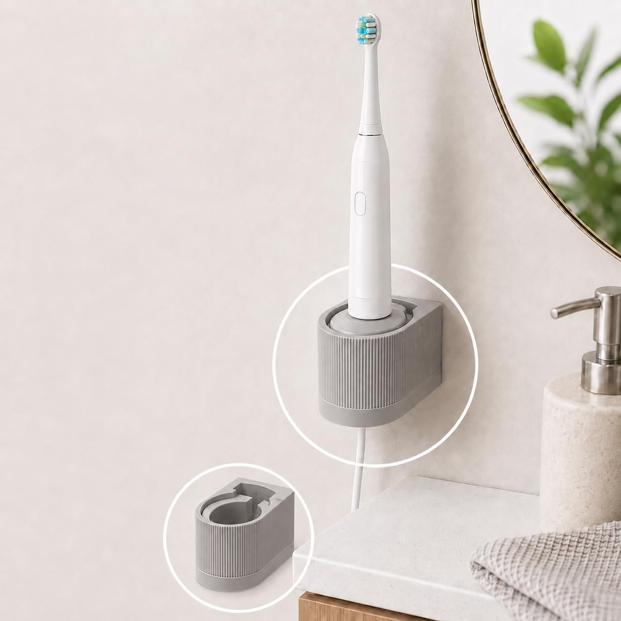 Toothbrush Charger Wall Mount, Compatible with Oral-B Braun,Warm Gray