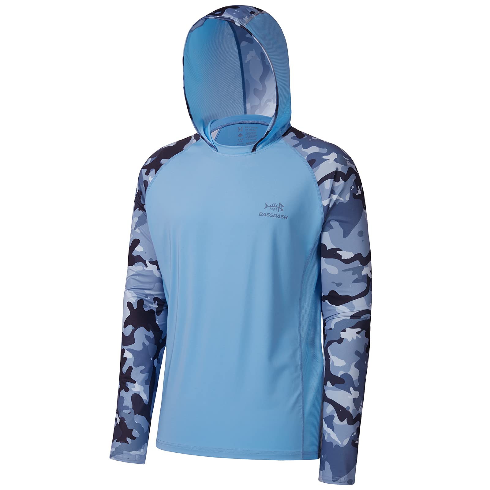 Bassdash UPF 50+ Herren T-Shirt Langarm Angelhemd mit Maske UV Schutz Neck Gaiter Hoodie mit Daumenloch