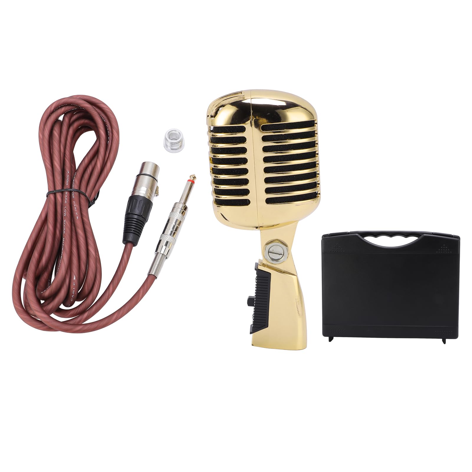 Annadue Micrófono Dinámico, Micrófono Ajustable con Captación Cardioide, de Escenario Retro con Clip para para Rendimiento KTV (Gold)