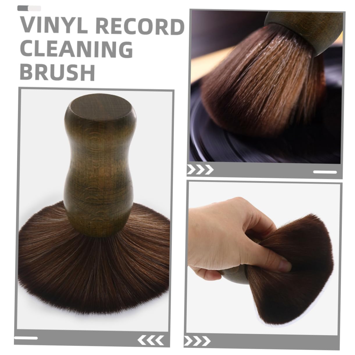 Spazzola per Pulizia Vinile Antistatica Manico in Legno 2 Pezzi | Set 2 Pezzi, Setole Morbide per Polvere e Precisione, per Disco e Puntina del Giradischi