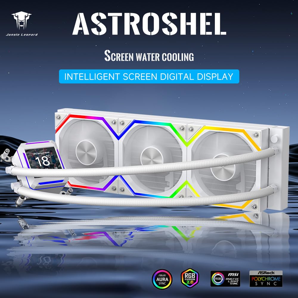 Jungle Leopard ASTROSHEL LCD 360 AIO Cooler, Customizable 2.8in LCD Display for GIFS,Images,MP4,Performance Metrics ,Screen with 320*320 Resolution, Customizable 360mm LCD screen liquid cooler?White?