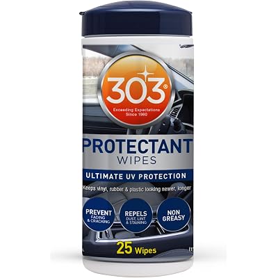 303 Products Automotive Protectant Wipes - Helps Prevent Fading & Cracking, Repels Dust, Lint & Staining, Superior UV Protection & Restores Lost Color, Exterior & Interior Car Cleaning Supplies