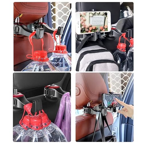 Udikefo Universal Car Vehicle Back Seat Headrest Mobile Phone Holder Hanger Holder Hook For Bag Purse Cloth Grocery (Red - 2 Pack) #TOP6