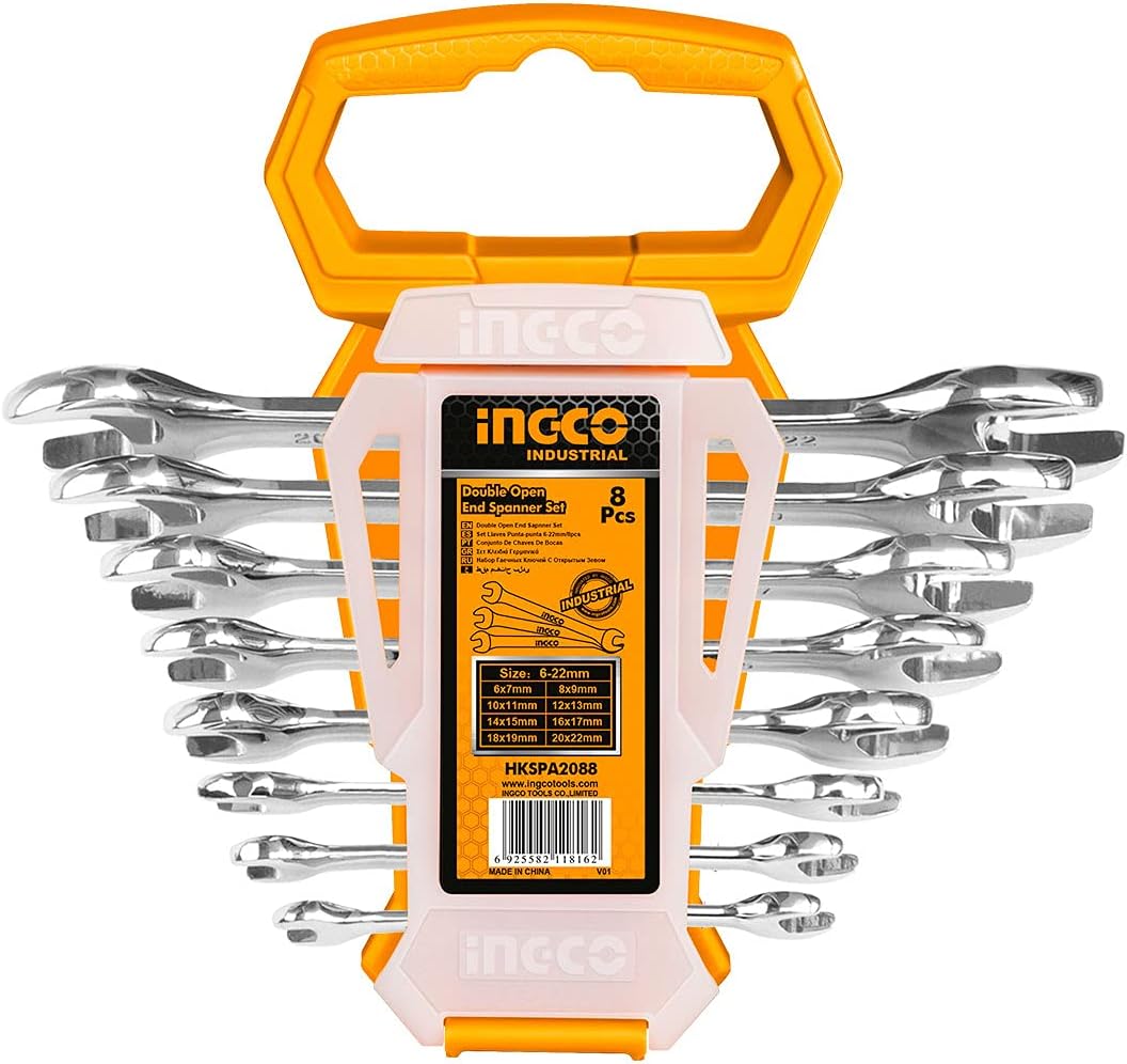 Ingco Open End Wrenches Set,Spanner Set with Wrench Organizer,8 Pieces,6-19mm HKSPA2088