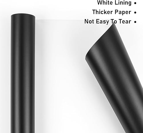 Miniatura 3 de NESCCI Papel de regalo negro de metal mate, papel de color sólido, 2 rollos, 17.5 pulgadas x 32.8 pies por rollo, papel de regalo perfecto para