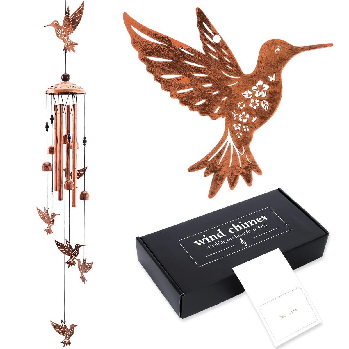 Riletese Hummingbird Wind Chimes for Outside - Metal Windchimes Outdoors, Hummingbird Gifts for Women/Men, Memorial/Birthday/Housewarming/Festival Gifts, Chimes for Garden Decor Patio Yard Outdoors