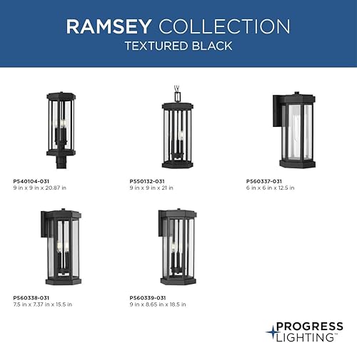Miniatura 8 de Progress Lighting P540104-031 Ramsey - Farol de poste para exteriores, 3 luces, 180 vatios, color negro texturizado