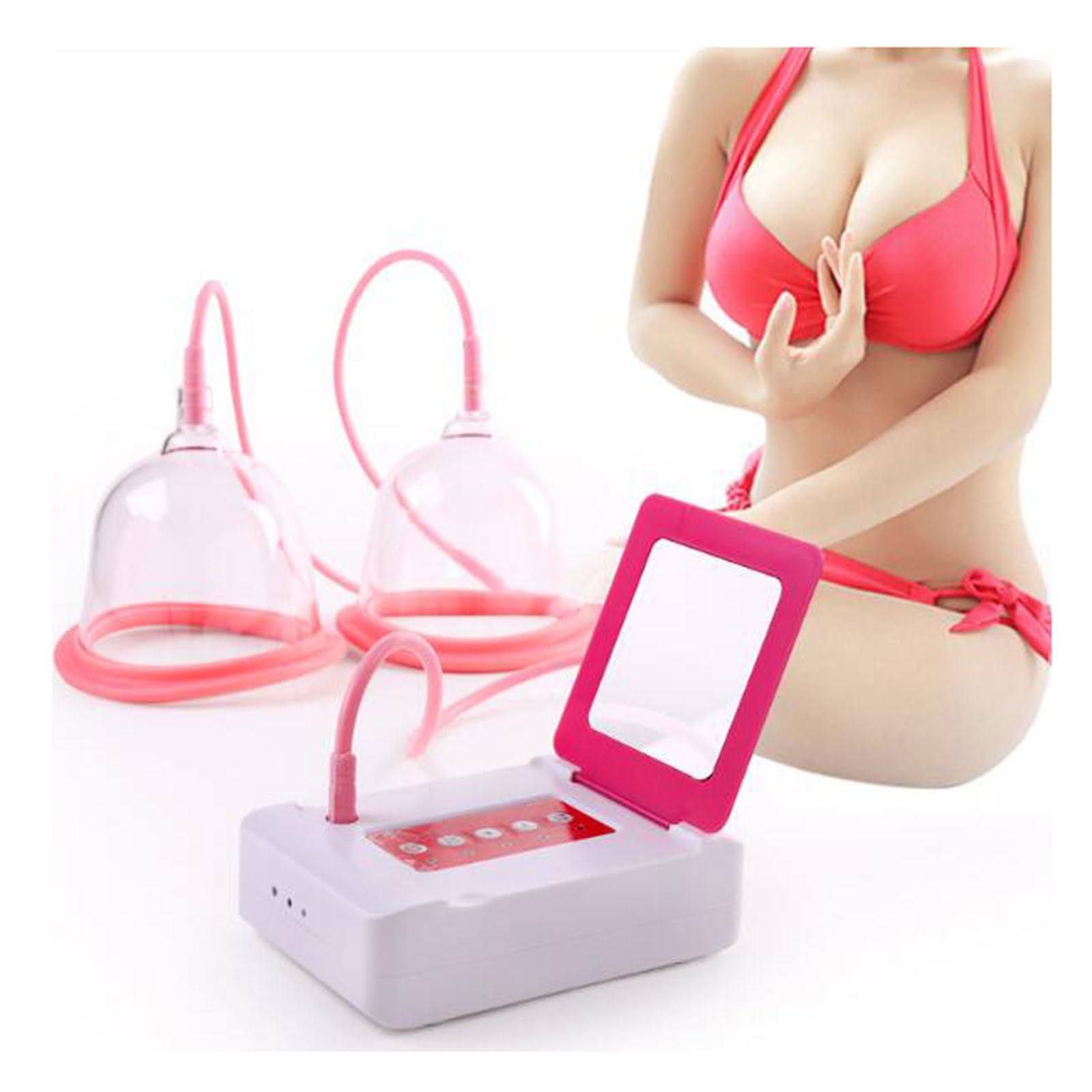REUset Dispositif D'Amélioration du Sein, Pompe À Vide D'Amélioration du Sein, Dispositif de Soin du Sein À Double Tasse,Ventouses, Lève-Fesses, Massage Féminin, Usage Domestique,Rose,A