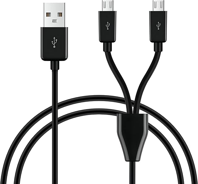 GELRHONR USB to Micro USB Splitter Cable,2 in 1 Micro USB cable,USB 2.0 A Male to 2 Micro USB Male 1 to 2 Sync Charging Cable Adapter Cord-Black